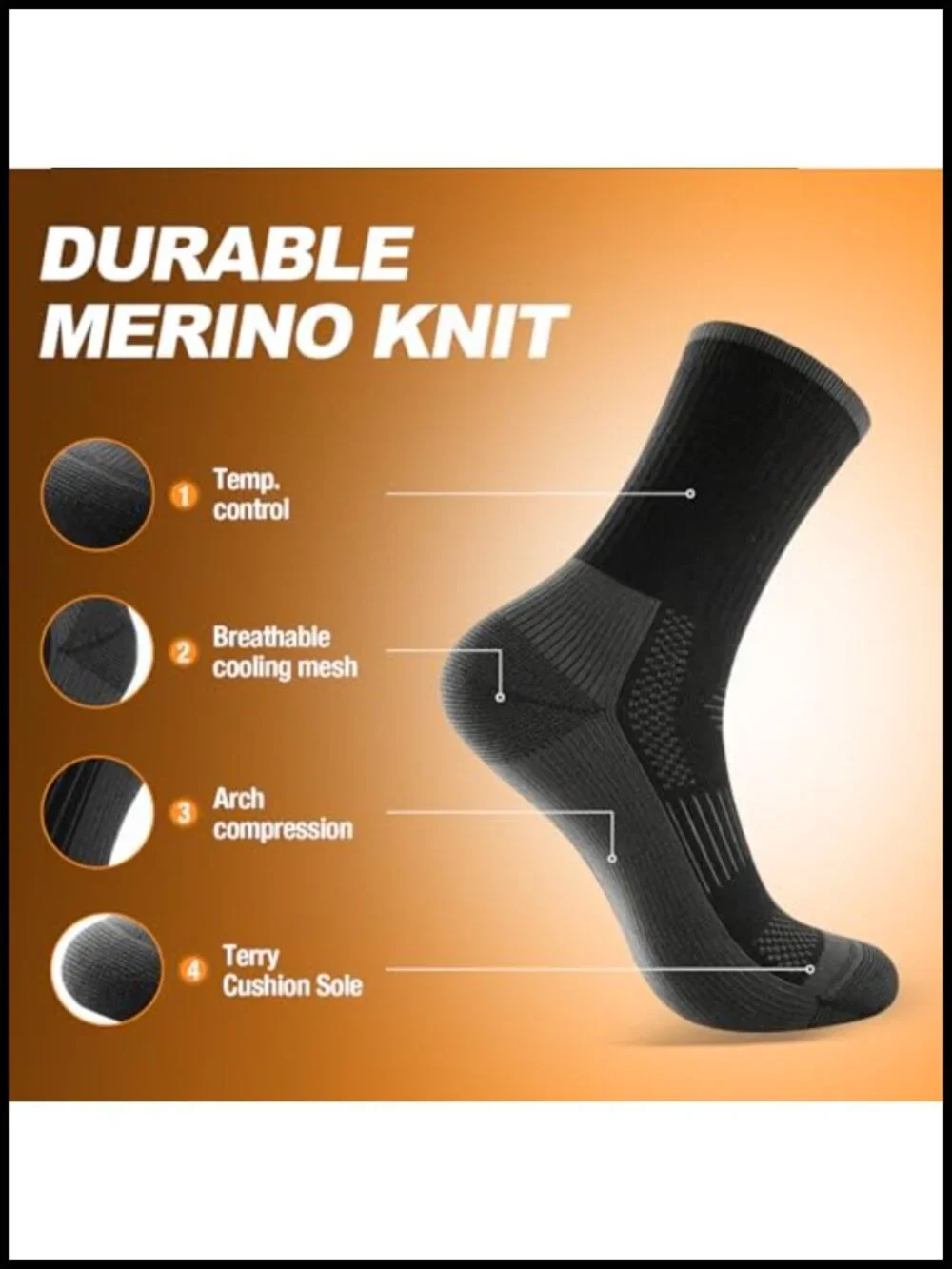 Merino Wool Hiking Socks, Lightweight Breathable Cushioned, Anti-Blister for
